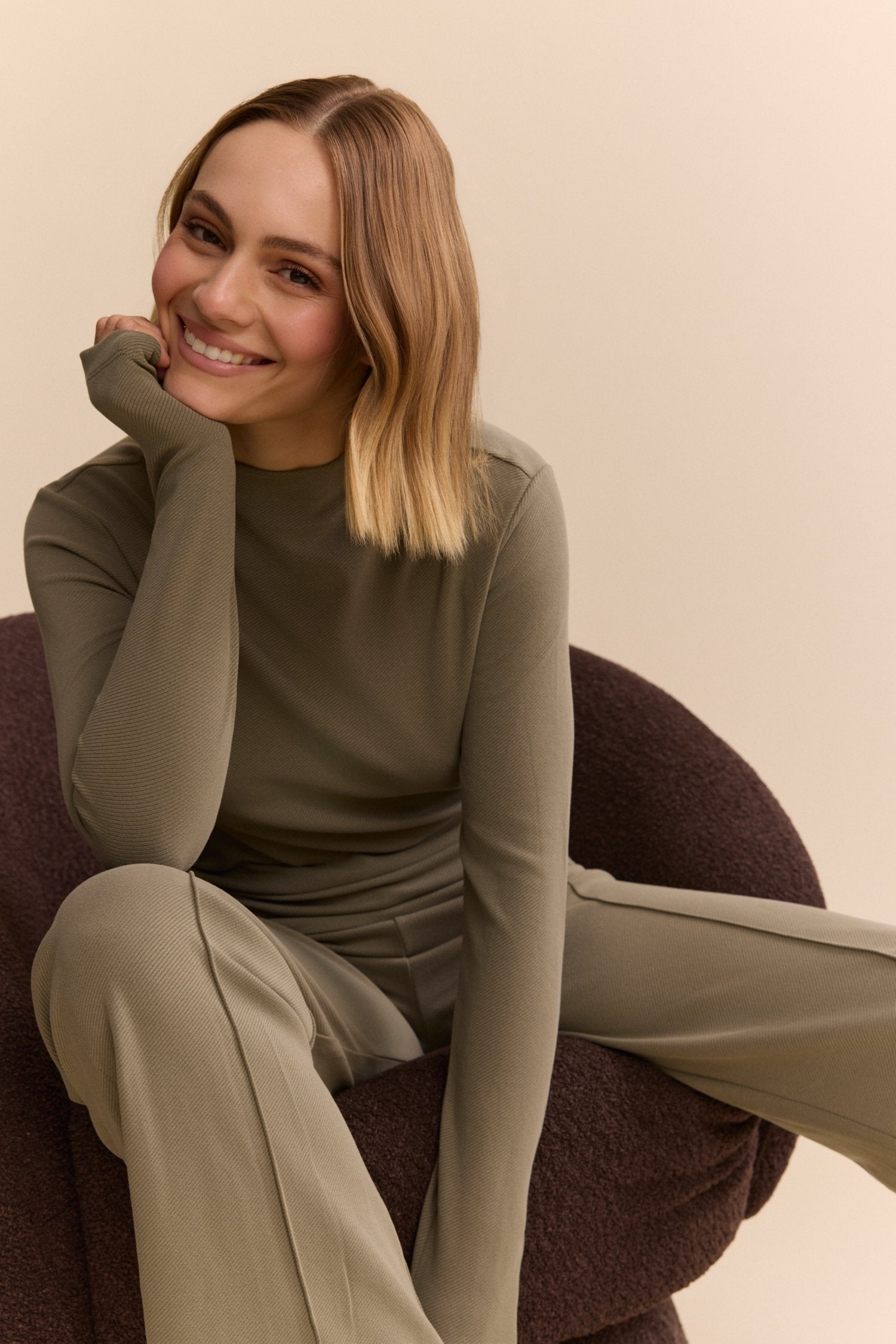 Forest Mock Neck Top - Khaki