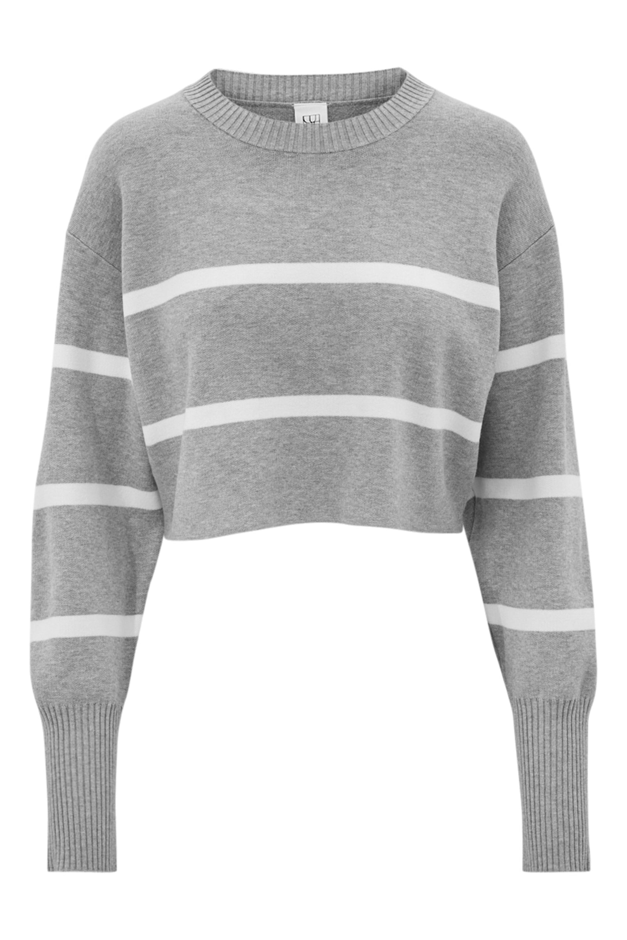 Olly Cropped Striped Sweater - Grey Melange / Marshmellow