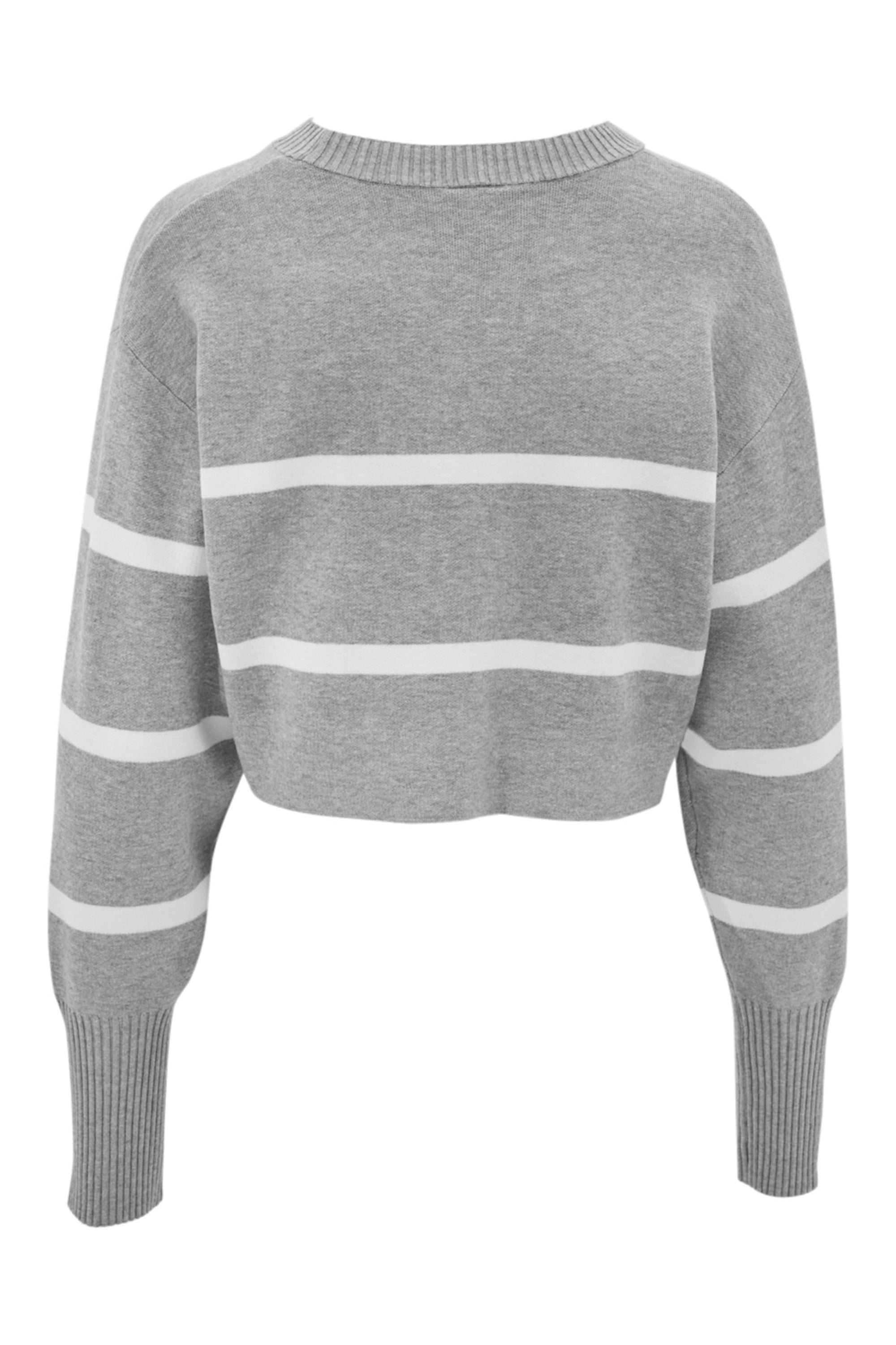 Olly Cropped Striped Sweater - Grey Melange / Marshmellow