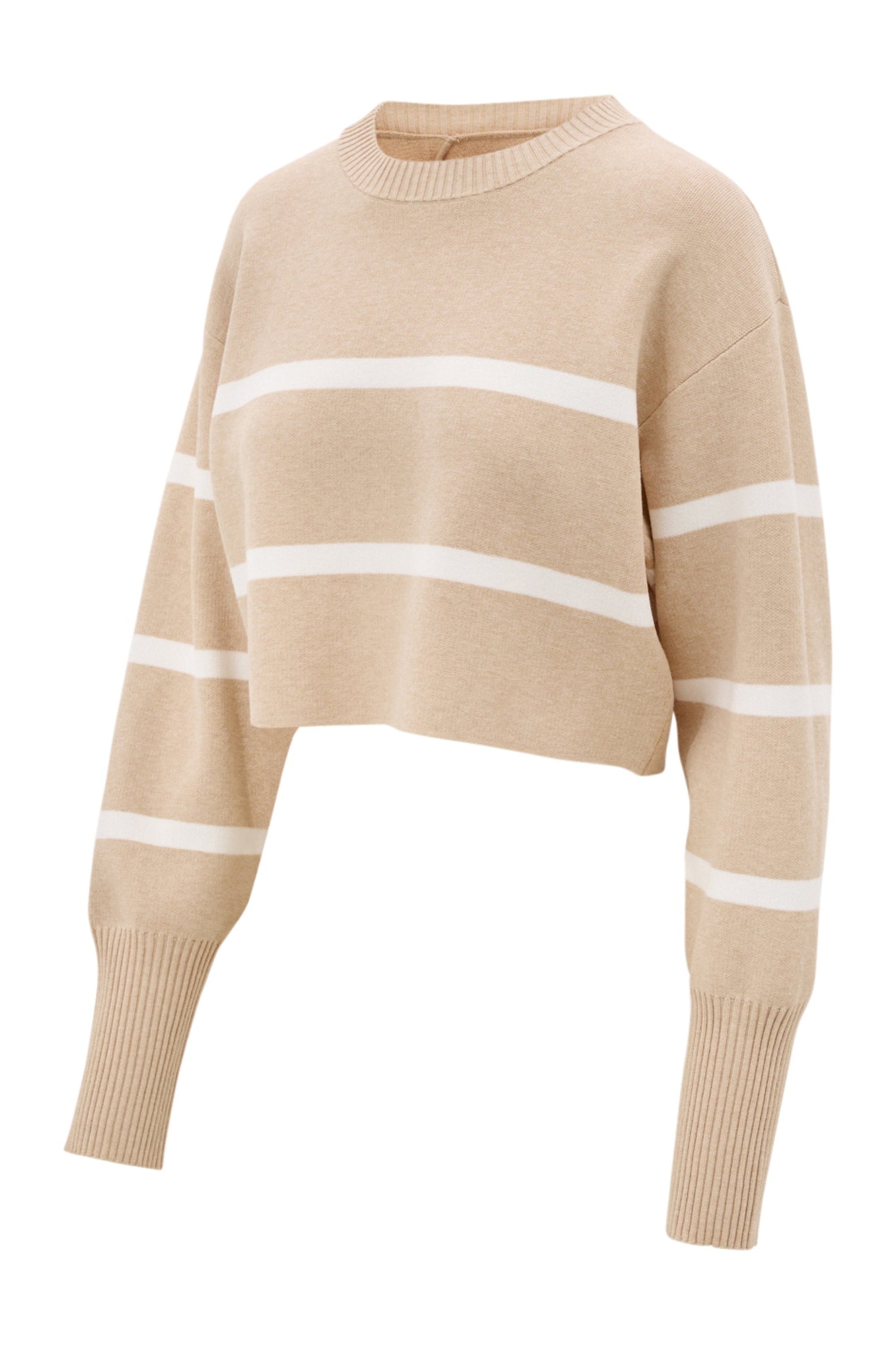 Olly Cropped Striped Sweater - Beige Melange / Marshmellow