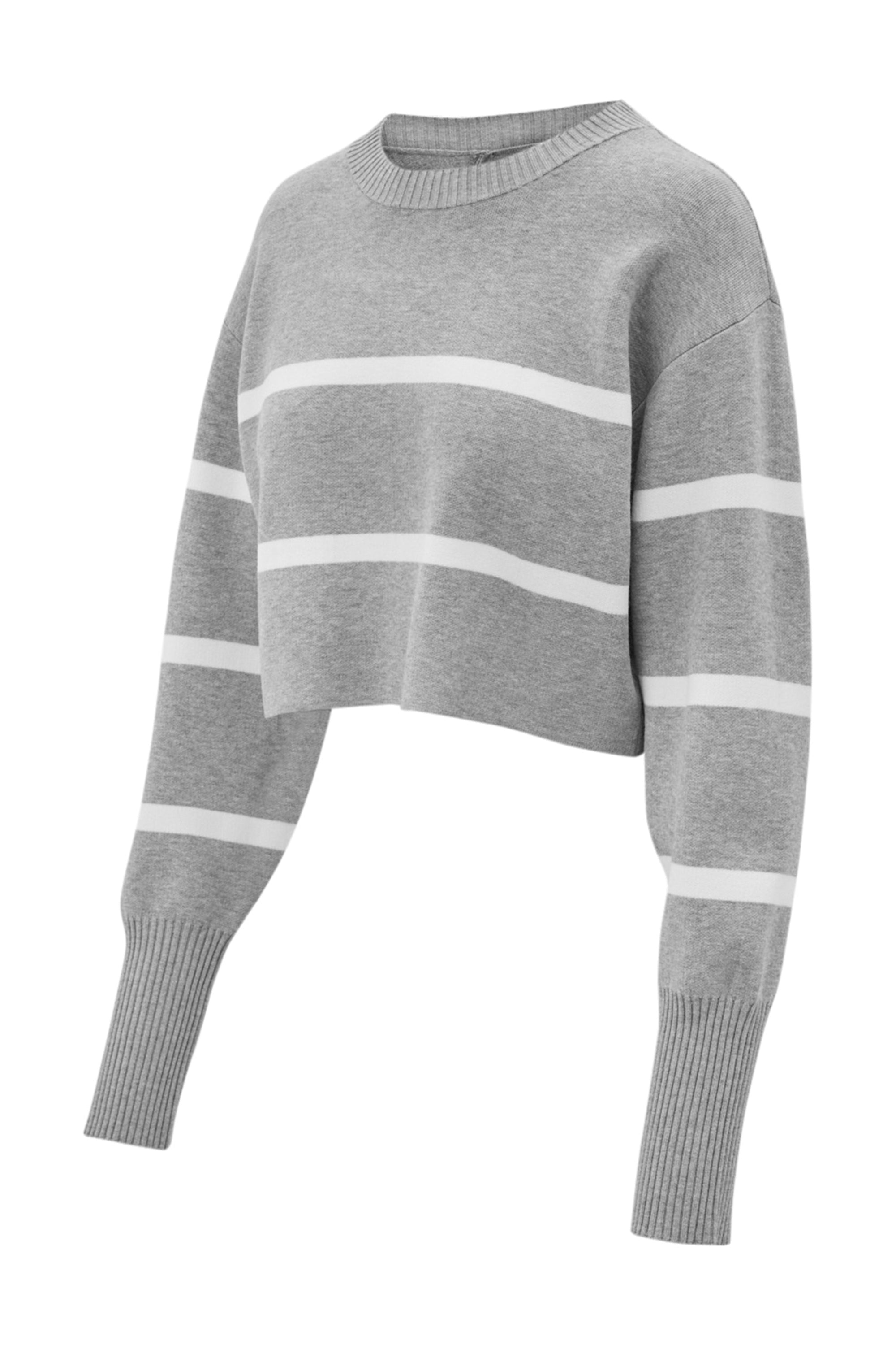 Olly Cropped Striped Sweater - Grey Melange / Marshmellow
