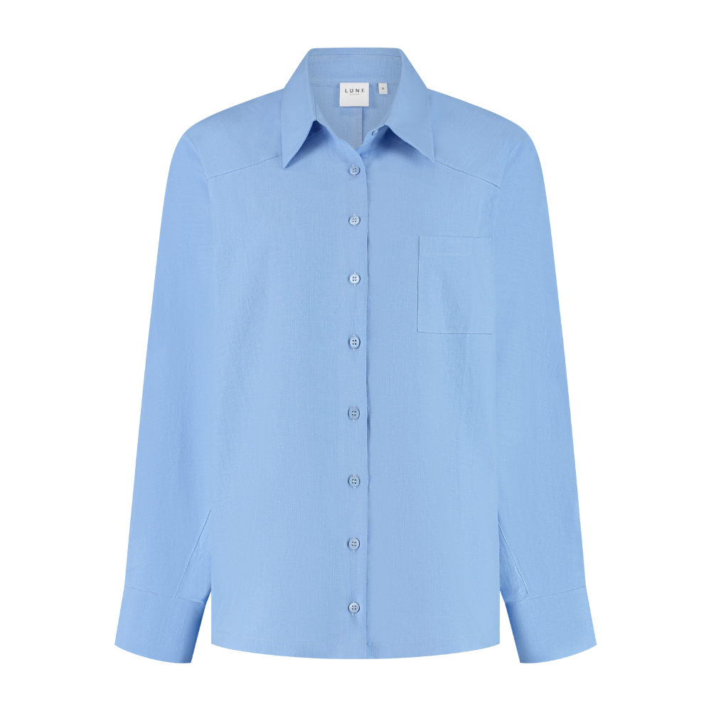 Clover Oversized Linen Blouse - Brilliant Blue