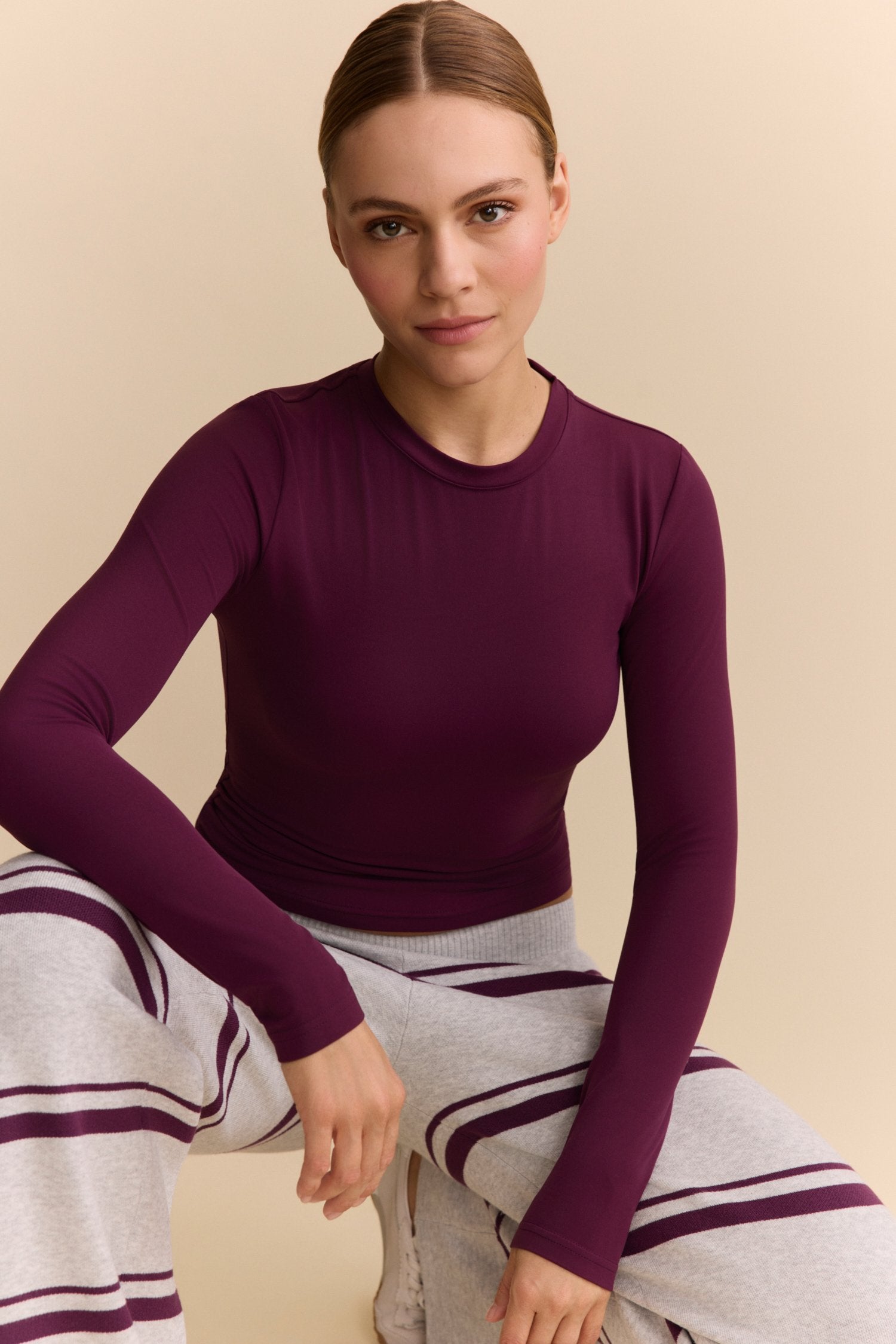 Olly Striped Pants - Grey Melange / Bordeaux
