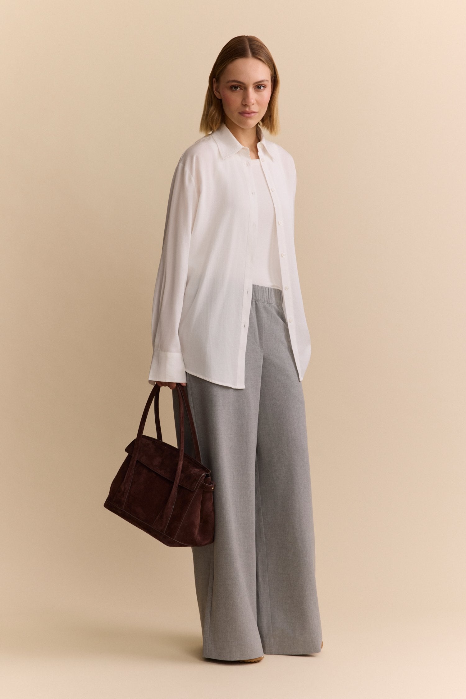 Lisa Wide Leg Pant - Grey Melange