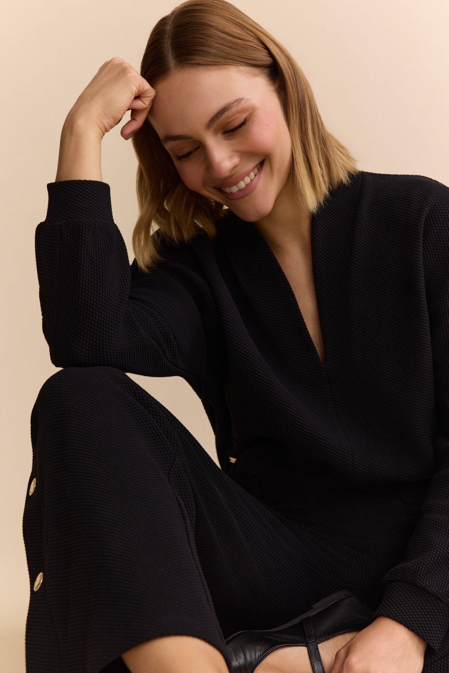 Moon V-Neck Blouse - Black