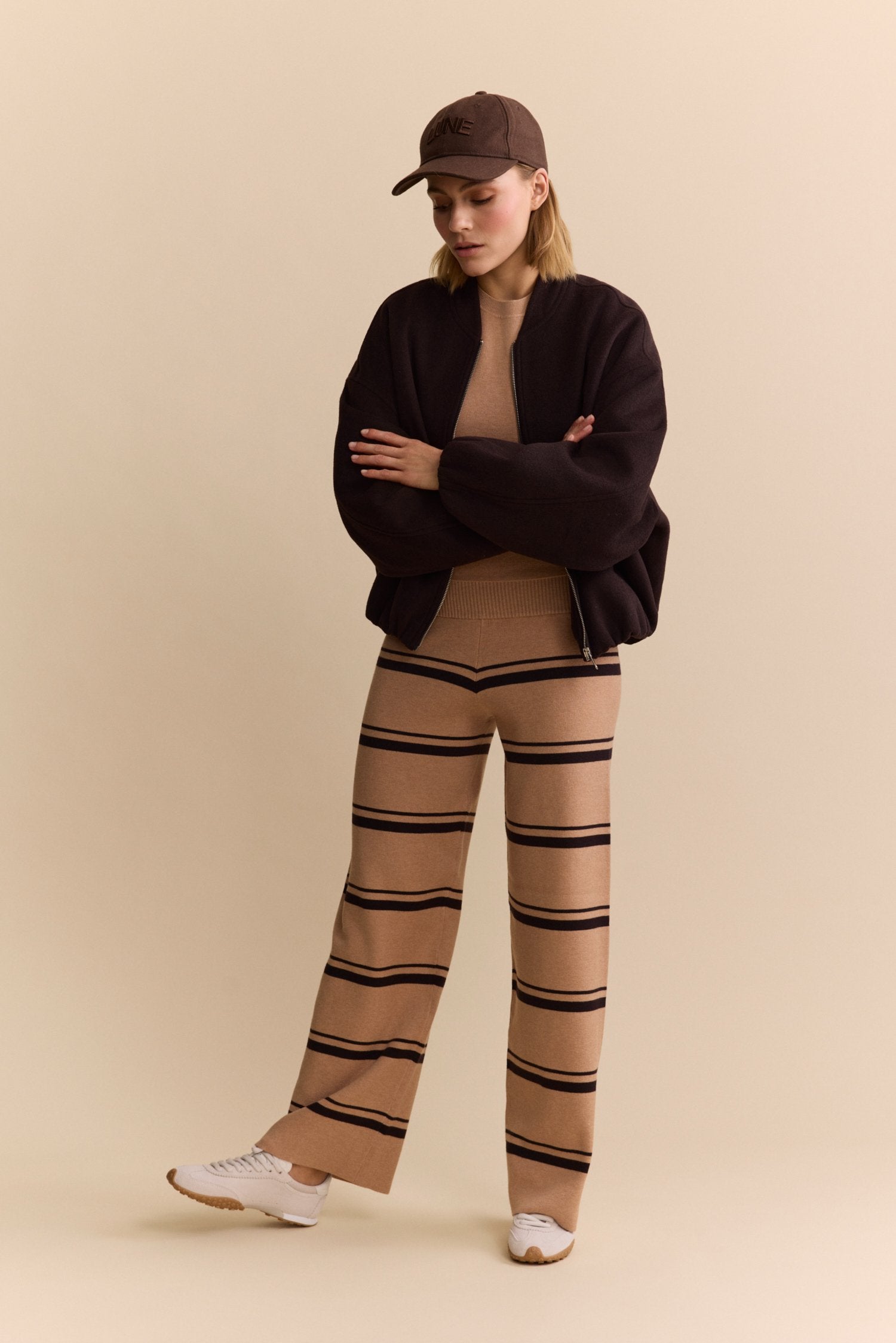 Olly Striped Pants - Camel / Espresso