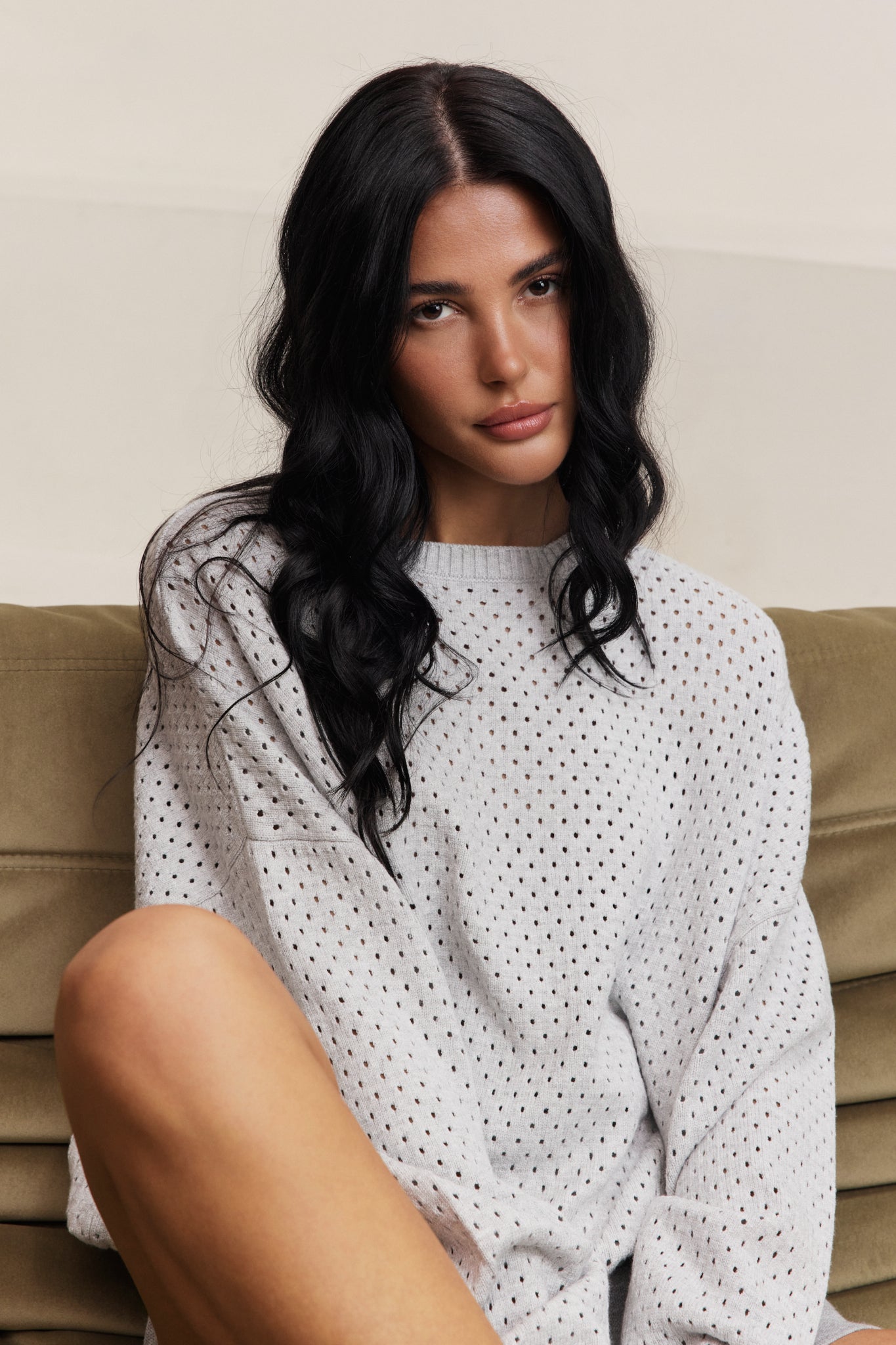 Olly Crochet Sweater - Grey Melange