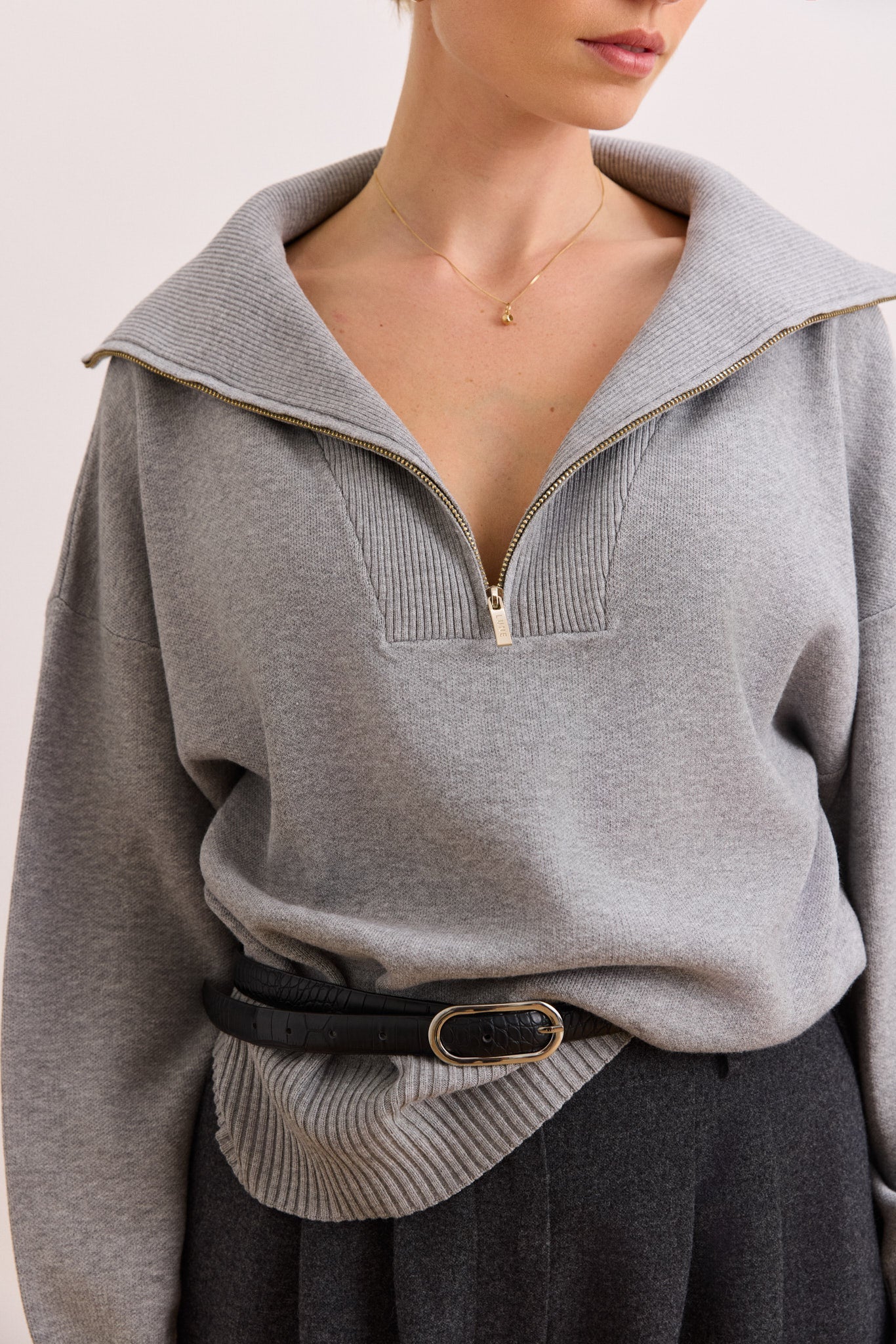 OLLY half zip sweater - Grey Melange