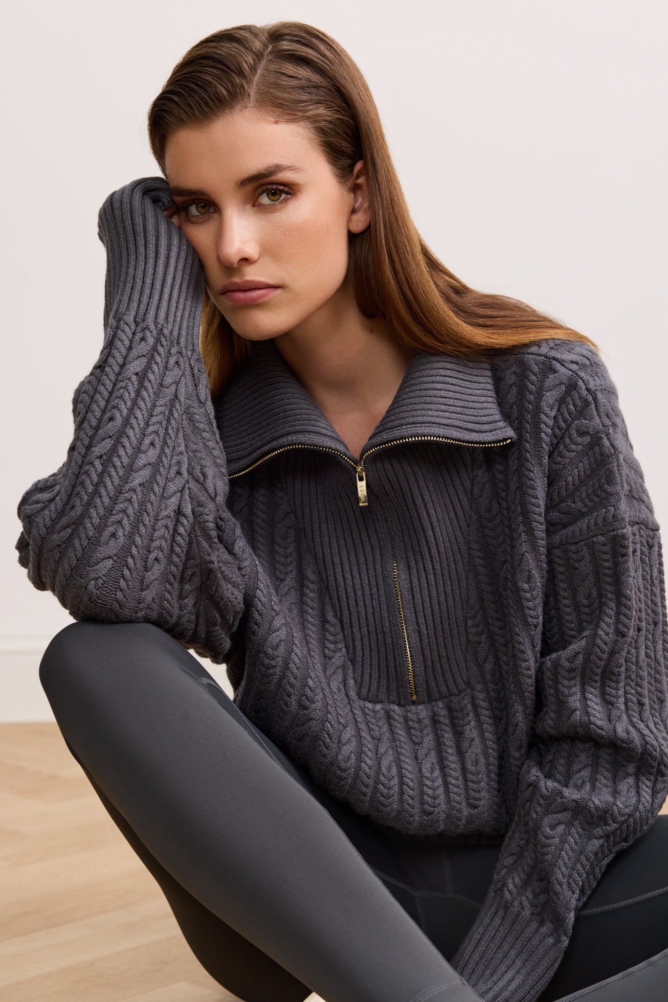 BLAKE cable knit half zip sweater Dark Grey