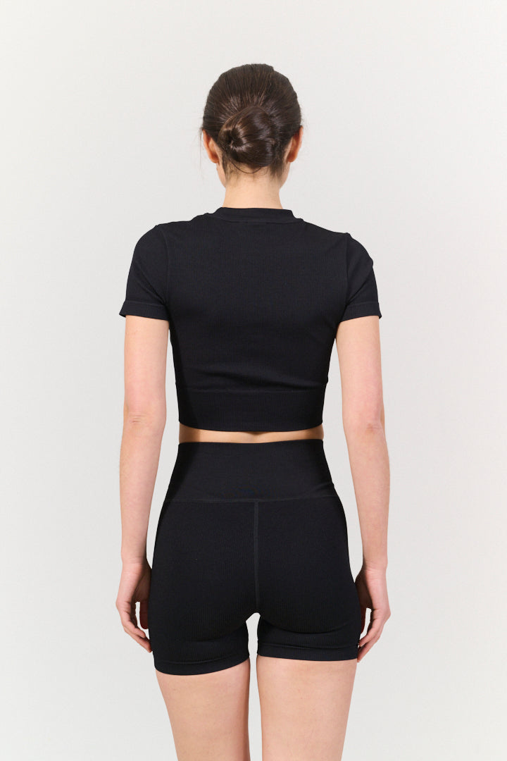 LUNA SCULPT high-waisted rib short - Black
