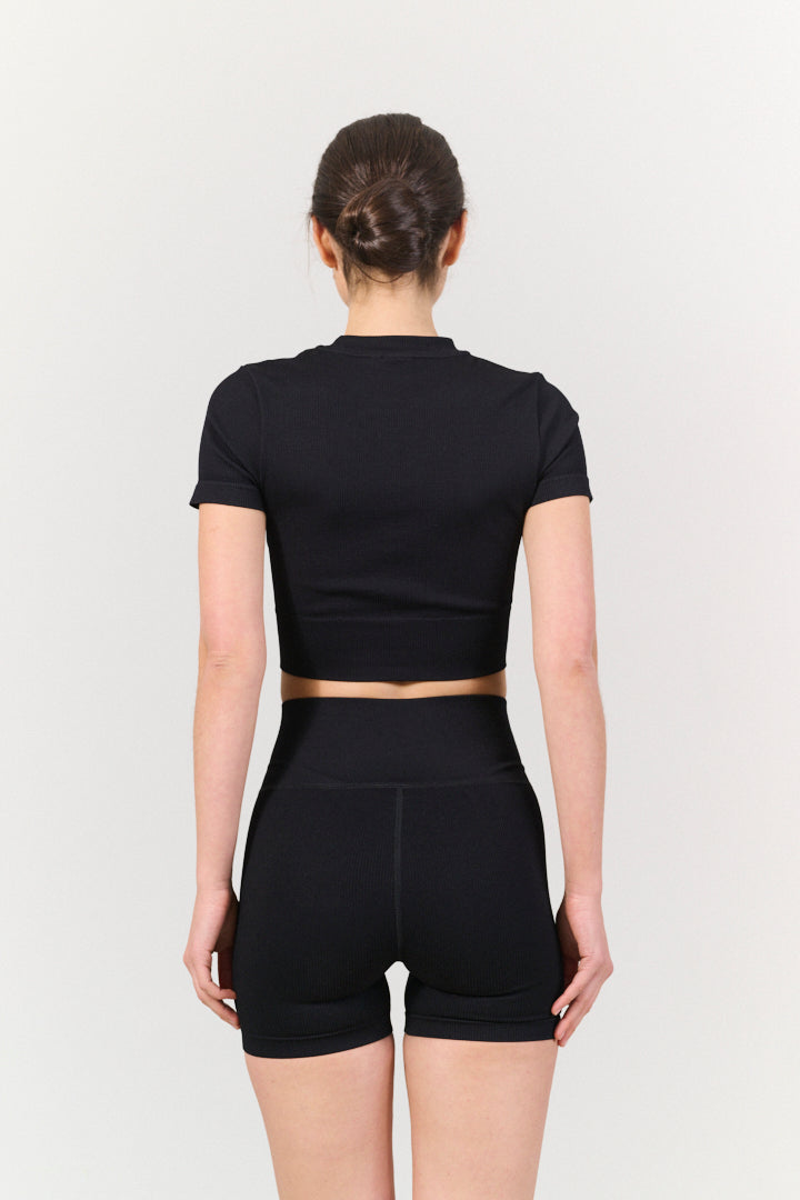 LUNA SCULPT rib shortsleeve - Black