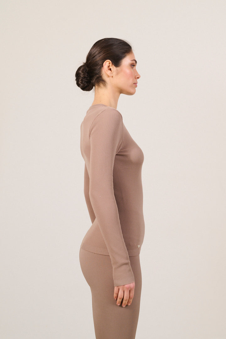 LUNA SCULPT rib longsleeve - Fossil