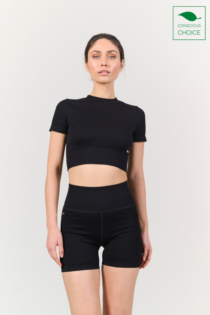 LUNA SCULPT high-waisted rib short - Black