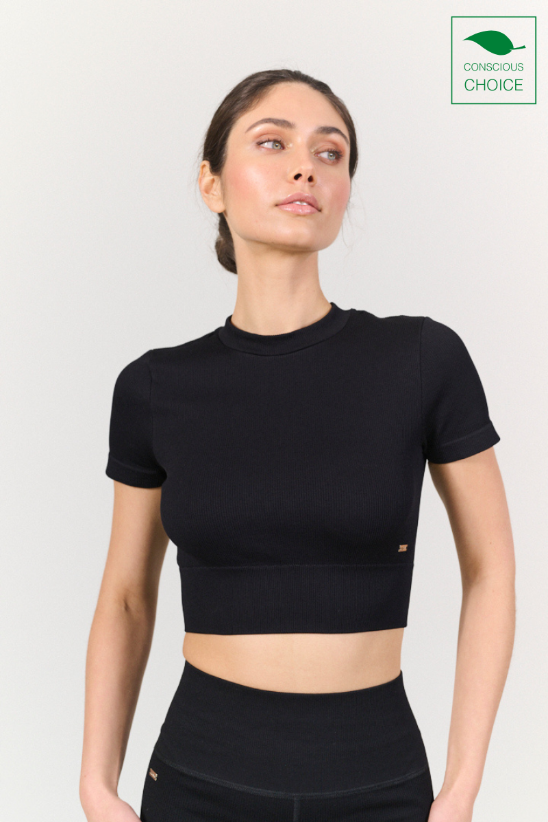 LUNA SCULPT rib shortsleeve - Black