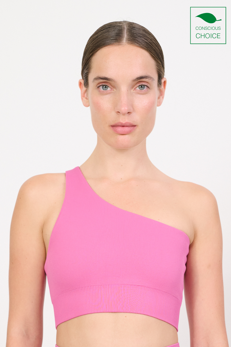 LUNA SCULPT one-shoulder rib bra - Red Violet