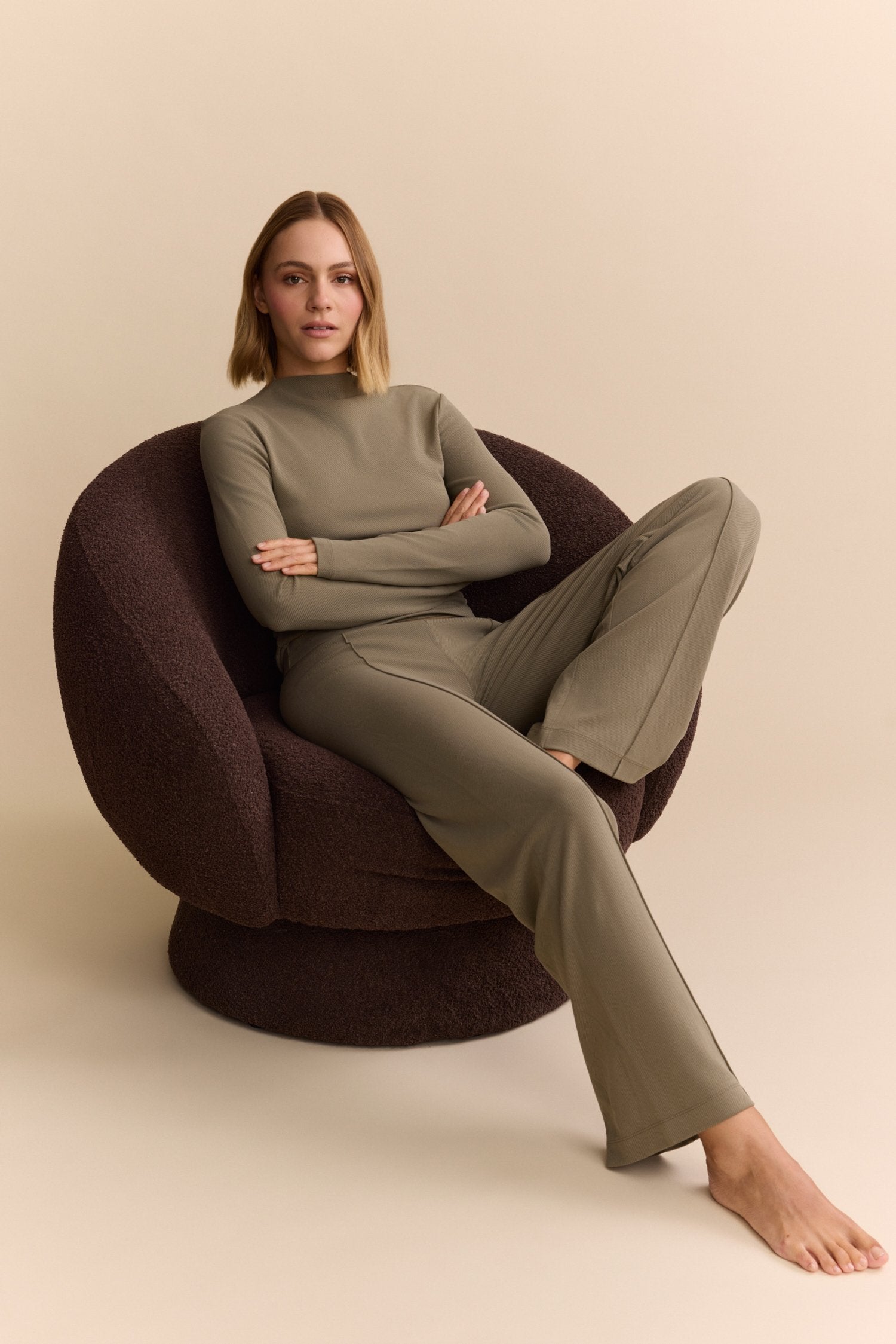Forest Mock Neck Top - Khaki