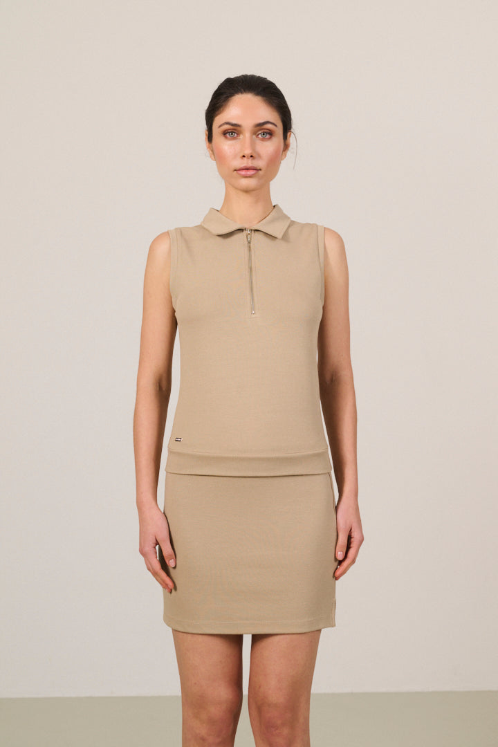 FOREST ESSENTIEL sleeveless polo - Brown Rice