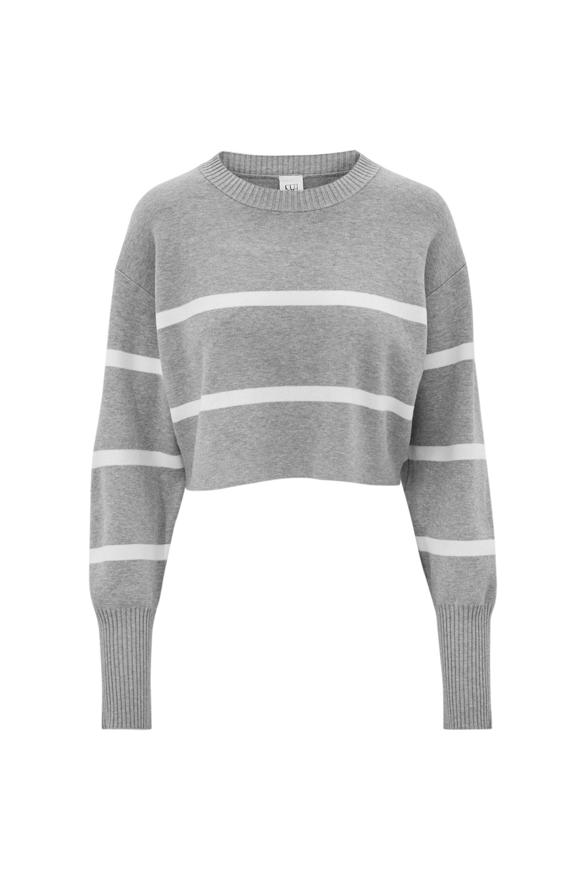 OLLY cropped striped sweater - Grey Melange / Marshmellow