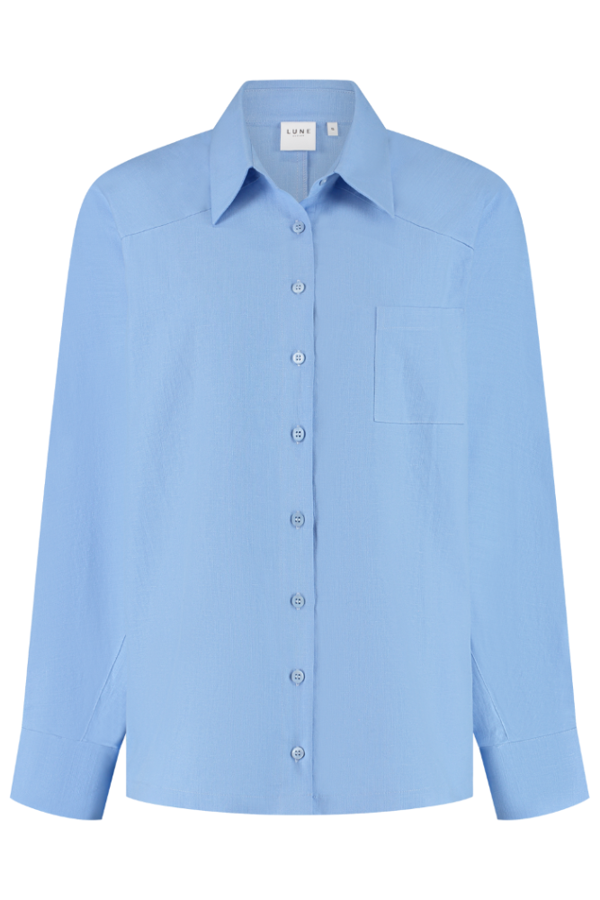 Clover Oversized Linen Blouse - Brilliant Blue