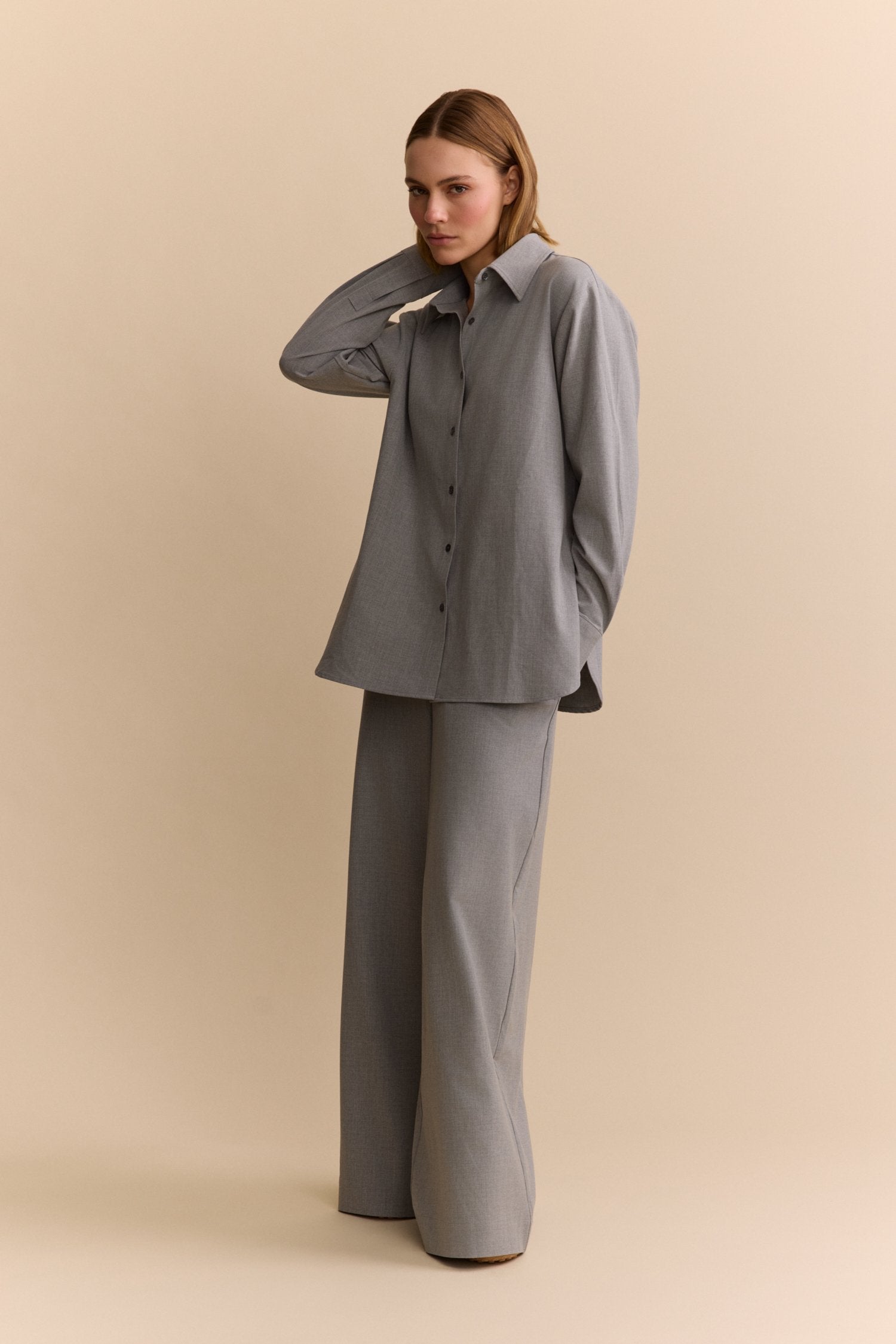 Lisa Wide Leg Pant - Grey Melange