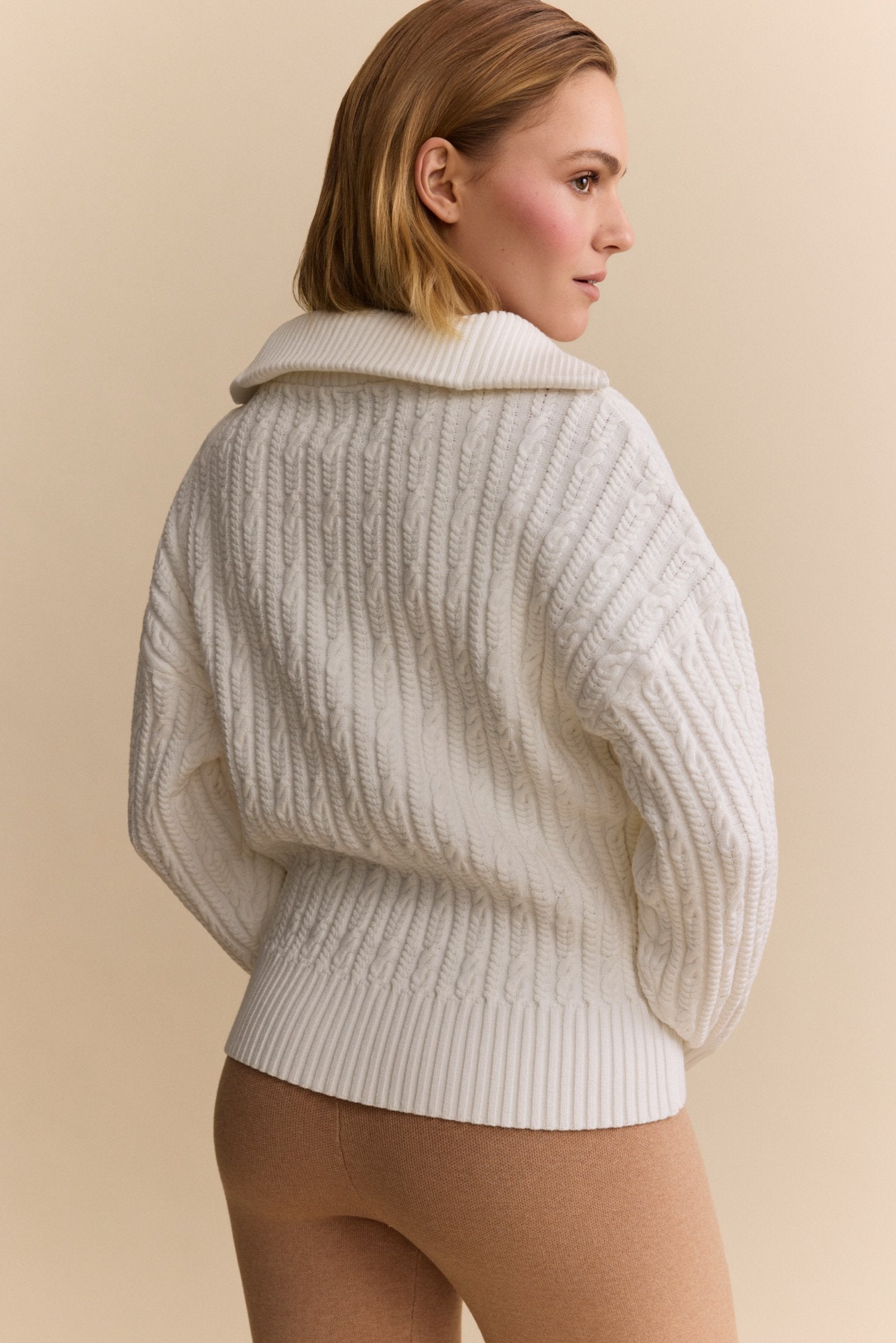 Olly Cable Knit Half Zip Sweater - Marshmellow