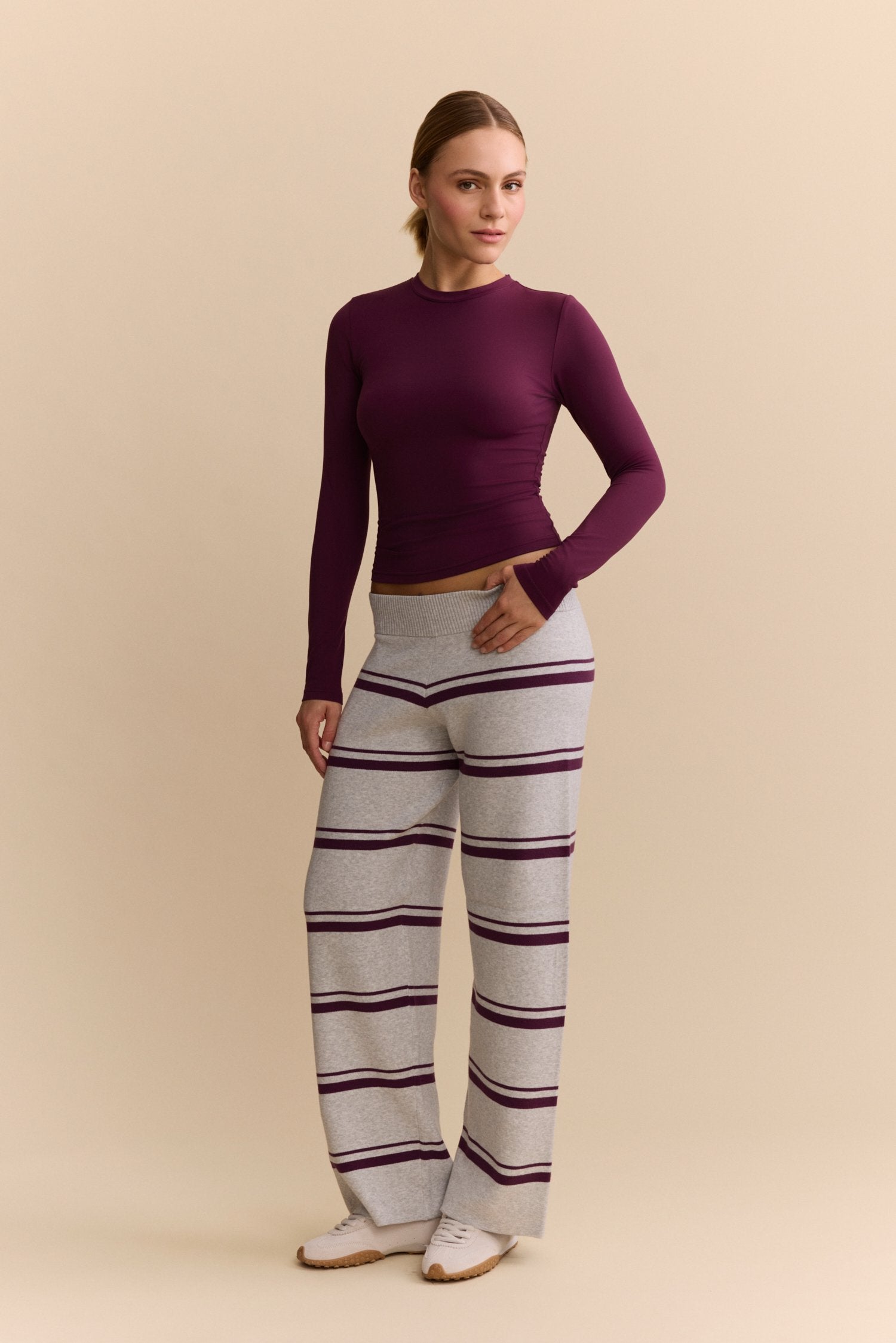 Olly Striped Pants - Grey Melange / Bordeaux