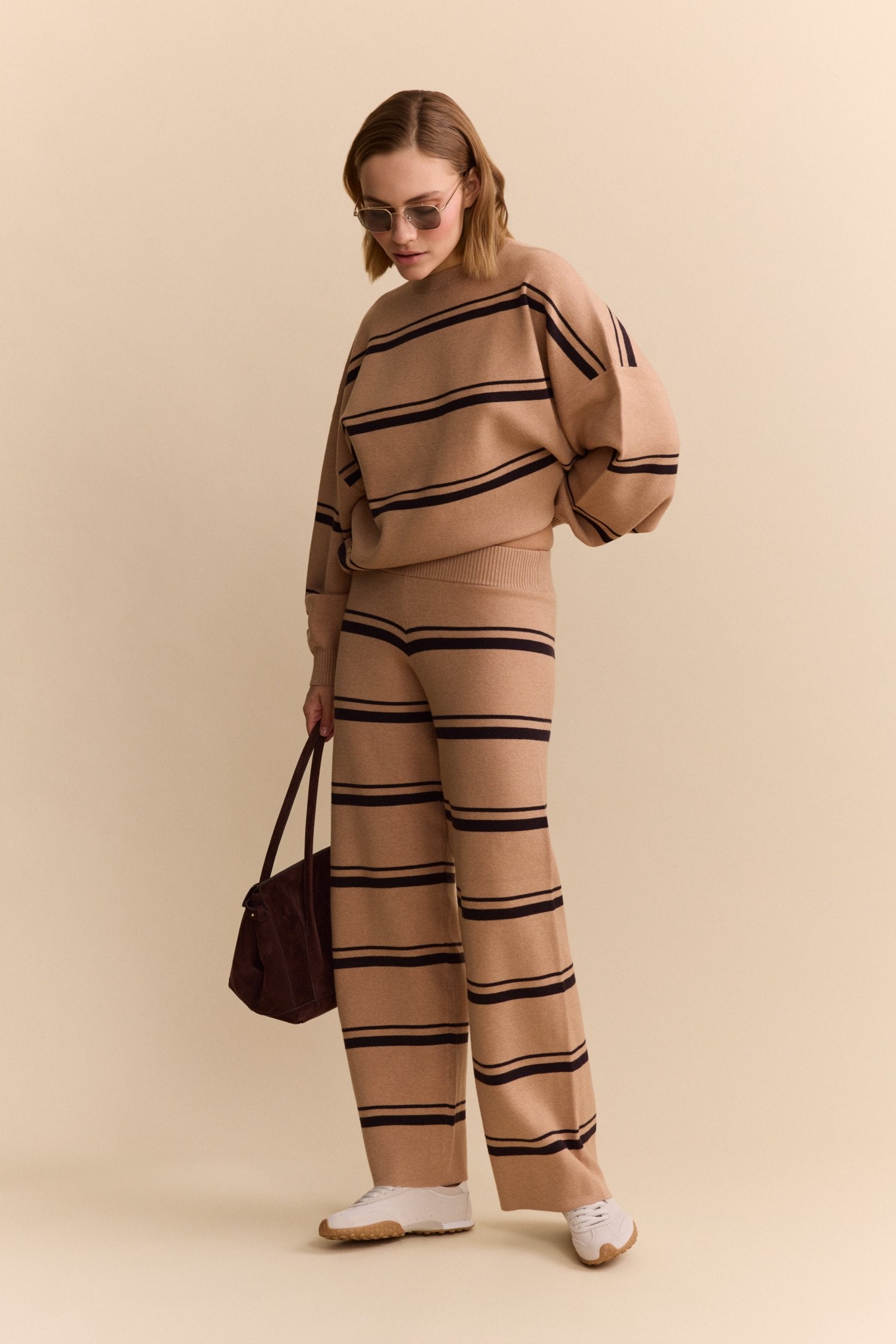 Olly Striped Pants - Camel / Espresso