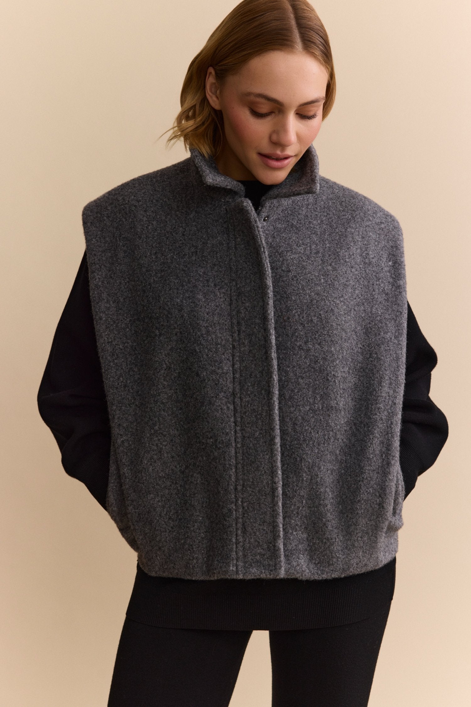 Jolie Wool Zip Up Vest - Dark Grey Melange