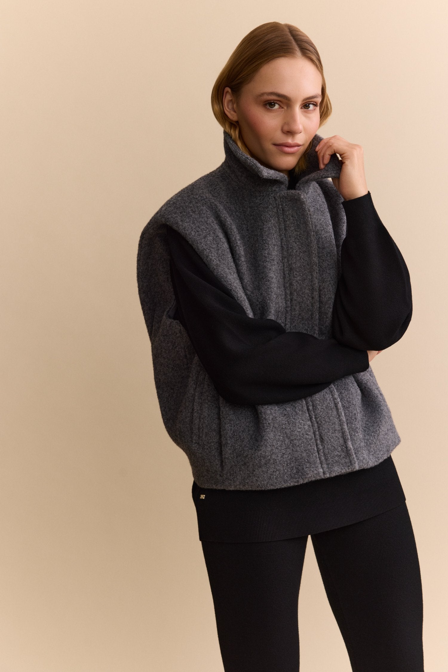 Jolie Wool Zip Up Vest - Dark Grey Melange