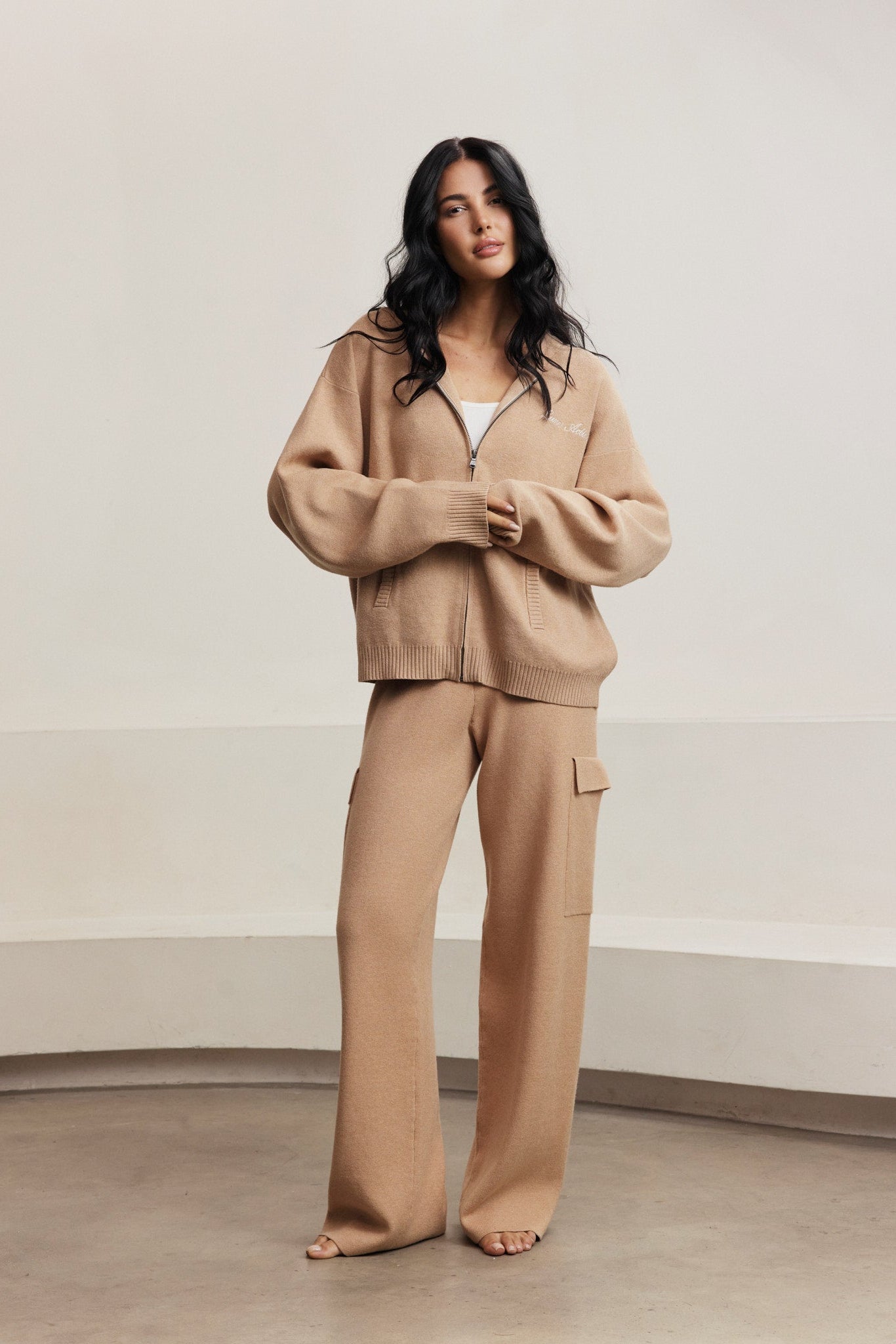 Olly Zip Up Cardigan - Camel