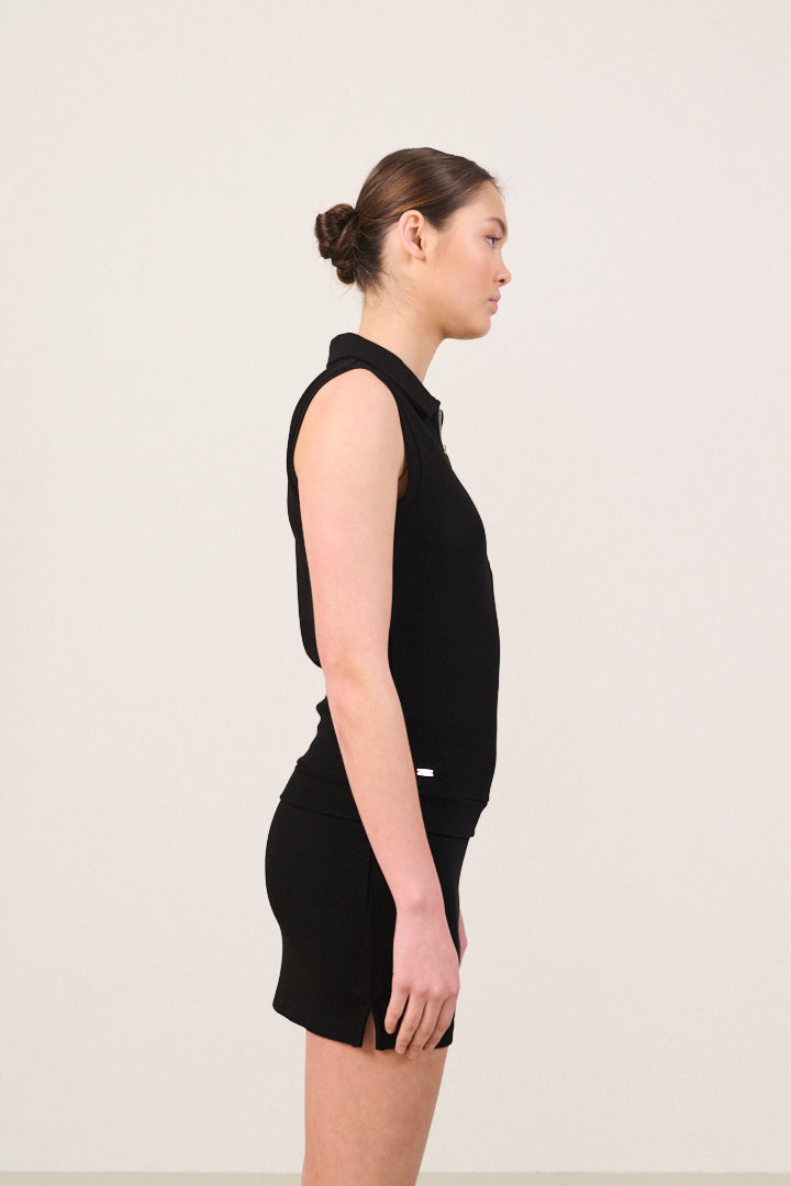 FOREST sleeveless polo - Black