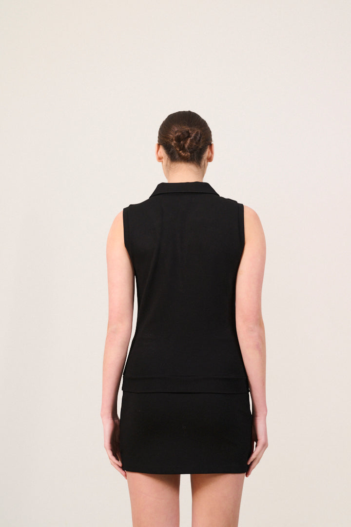 FOREST sleeveless polo - Black