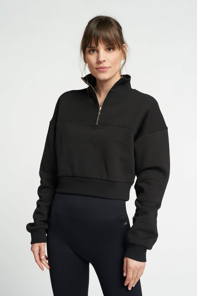 Yuki cropped zip sweater - Black
