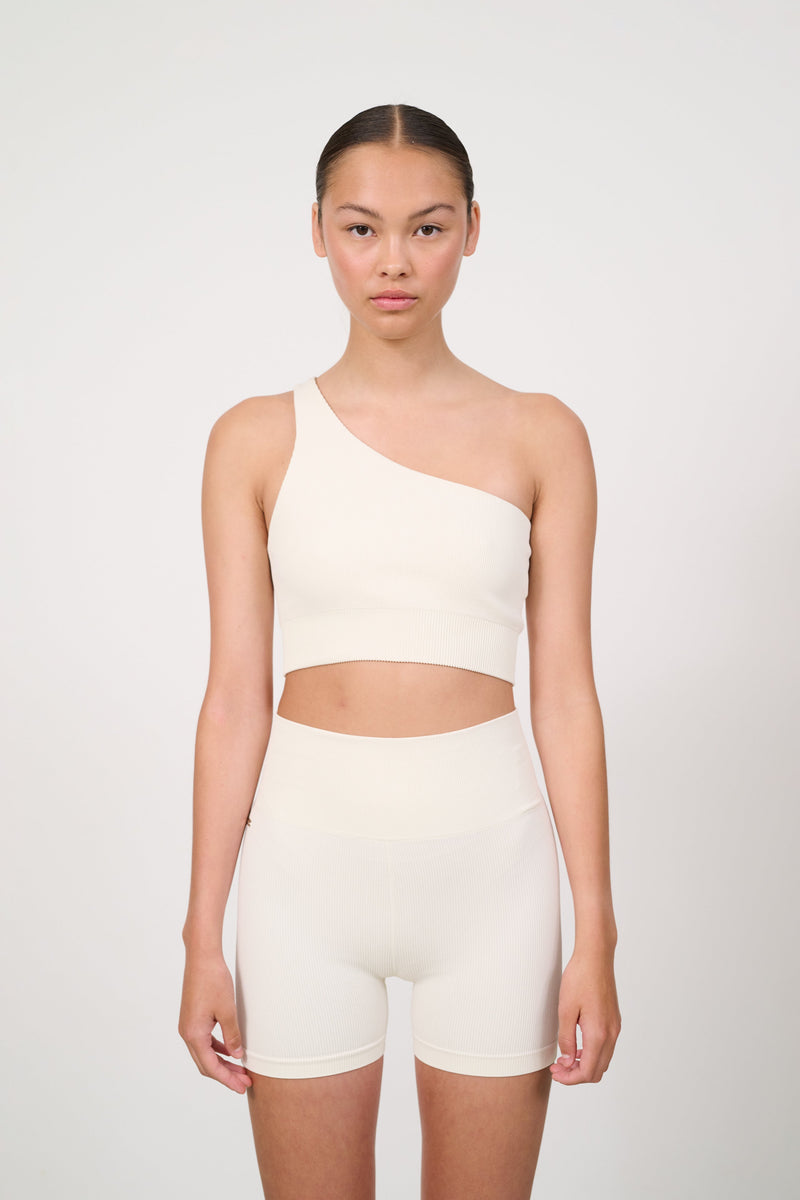 LUNA SCULPT one-shoulder rib bra - Marshmellow