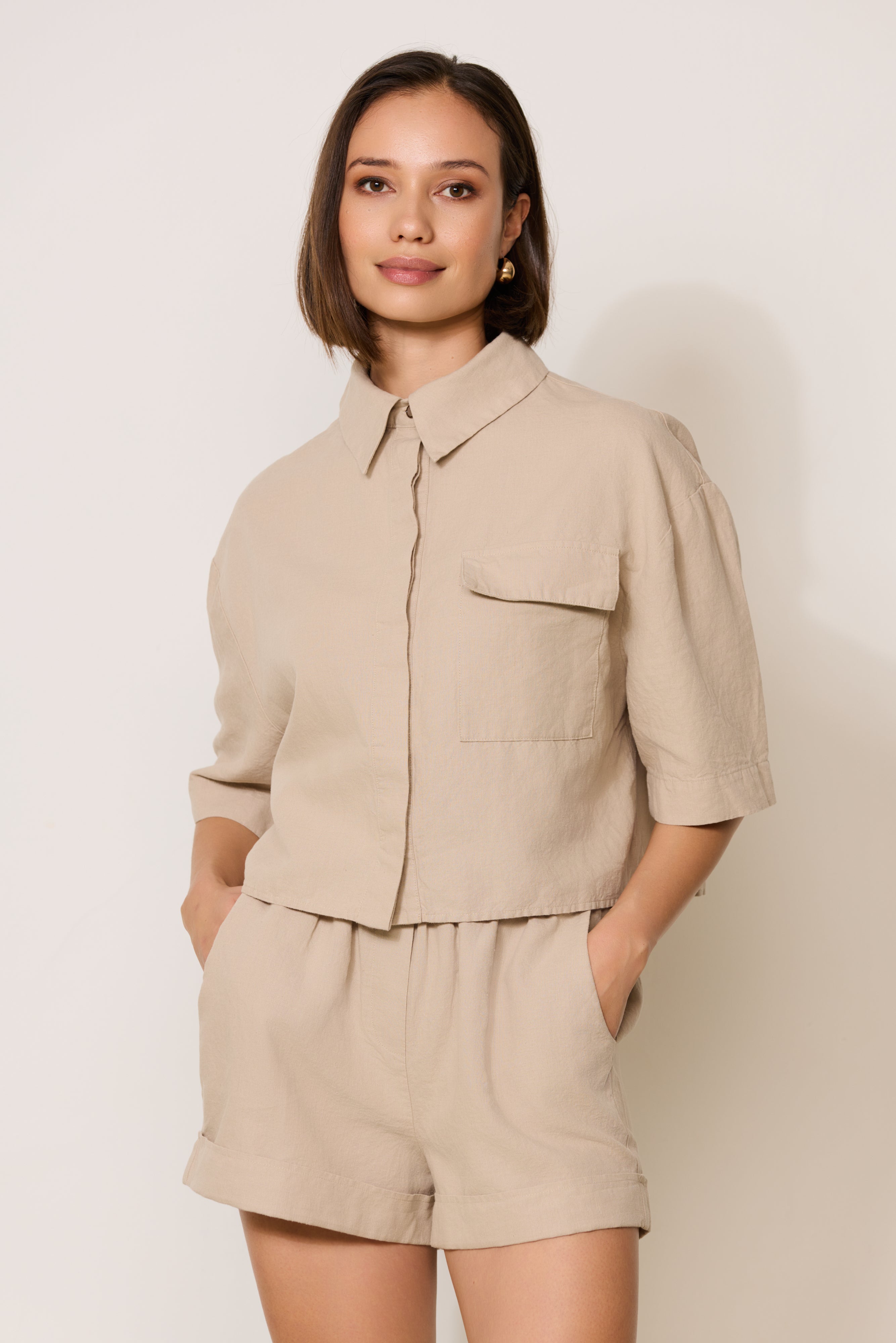 CLOVER linen blend cropped blouse - Pure Cashmere